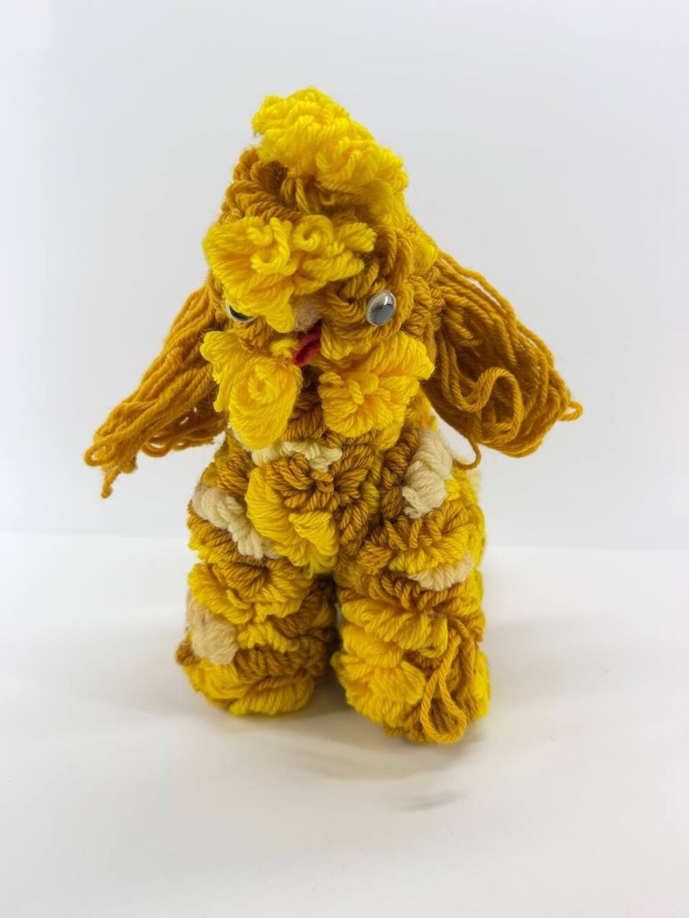 Handmade Yarn Poodle Dog Plush Figure Knotted Fiber Art Decorative Toy Yellow